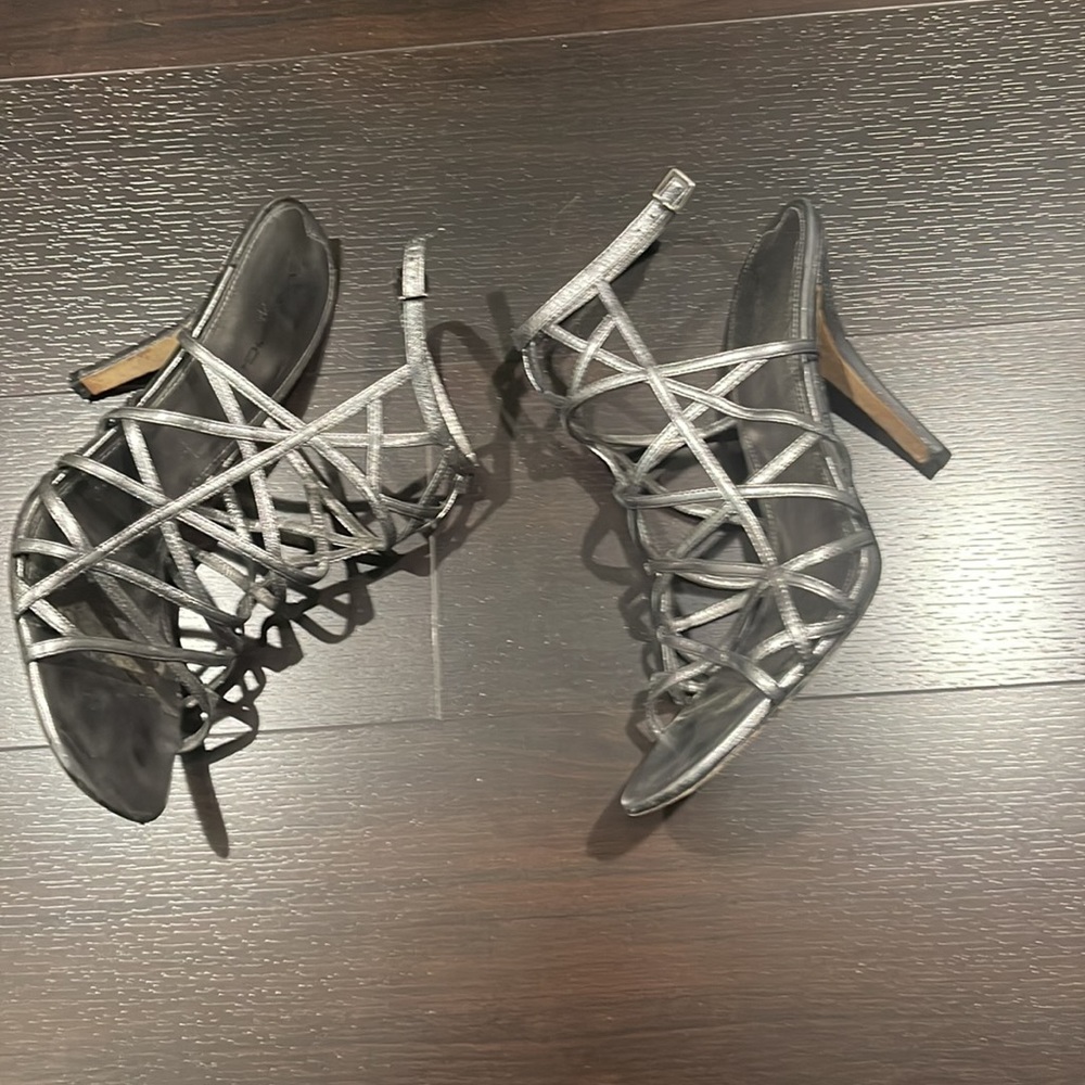 Gently Loved Silver Leather Via Spiga Sexy Strappy Heels - Picture 3 of 7